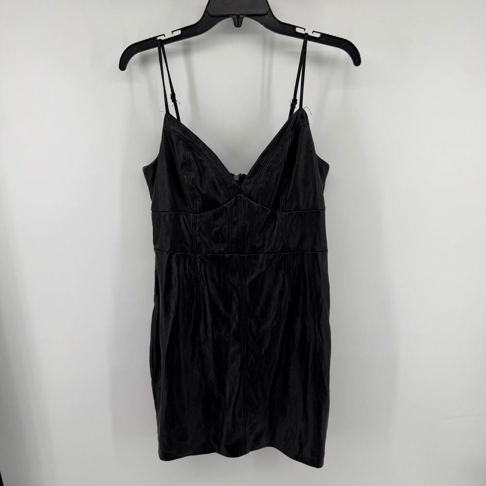 Guess Los Angeles Black Faux Leather Bodycon Mini Dress Size 10 Biker Whimsygoth